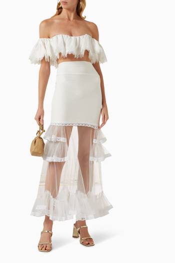 hover state of Ruffle Maxi Skirt in Modal-jersey