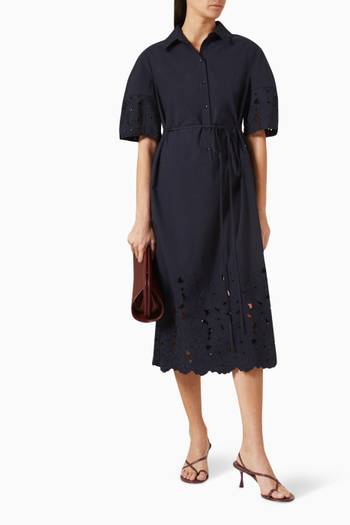 hover state of Cutwork Embroidery Shirt Midi Dress in Cotton