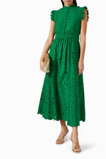 hover state of Cutwork Embroidery Flared Midi Dress in Cotton-blend
