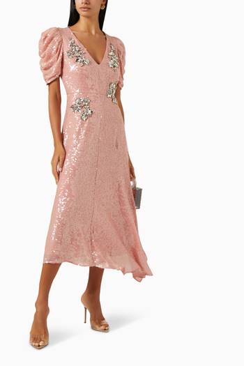 hover state of V-neck Asymmetrical Midi Dress in Sequins