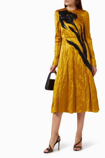 hover state of Long Sleeve Midi Dress in Textured Satin