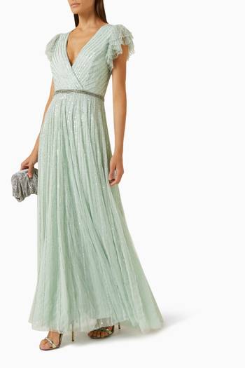 hover state of Embellished Ruffle Gown in Mesh