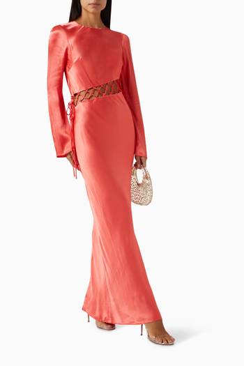 hover state of Lydie Asymmetrical Lace Up Maxi Dress