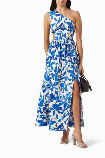 hover state of Bleue Asymmetrical Cut-out Maxi Dress in Cotton Poplin