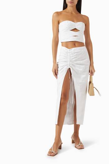 hover state of Strapless Cut-out Ruched Top in Linen-blend