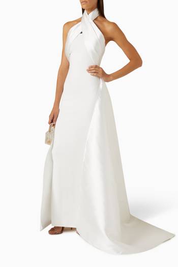 hover state of Rumi Halterneck Maxi Dress in Twill & Crepe-knit