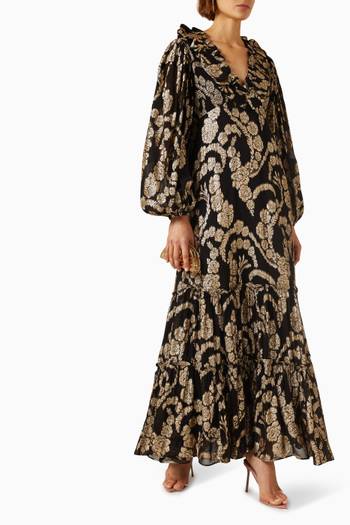 hover state of Ruffled Maxi Dress in Brocade Georgette