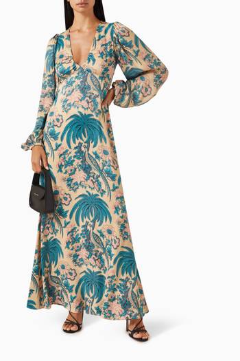 hover state of Printed Maxi Dress in Crépe-satin
