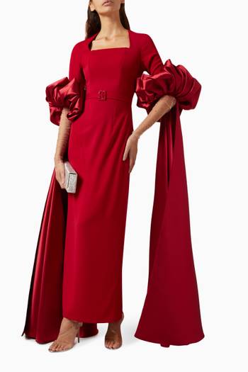 hover state of Alexandra Puff-sleeve Maxi Dress in Mikado & Crepe