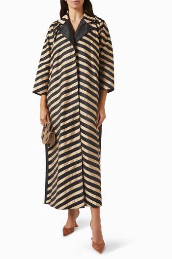 hover state of Contrast-striped Abaya in Silk