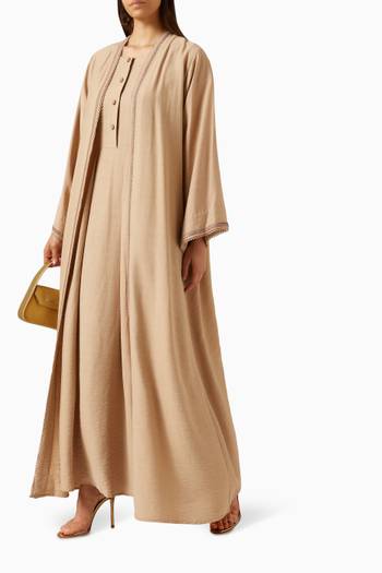 hover state of 3-piece Embroidered Abaya Set in Linen