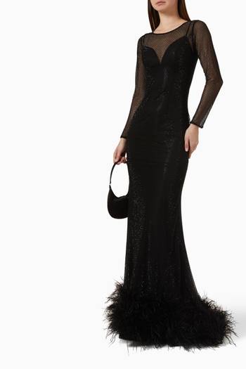 hover state of Feather-trim Gown in Mesh
