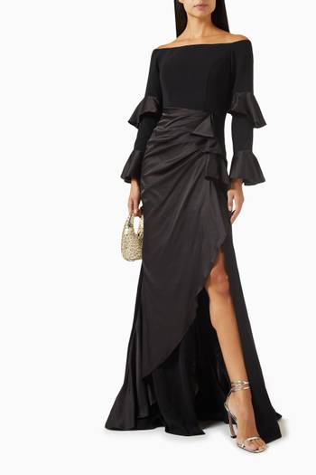hover state of Off-shoulder Ruffled Gown in Satin