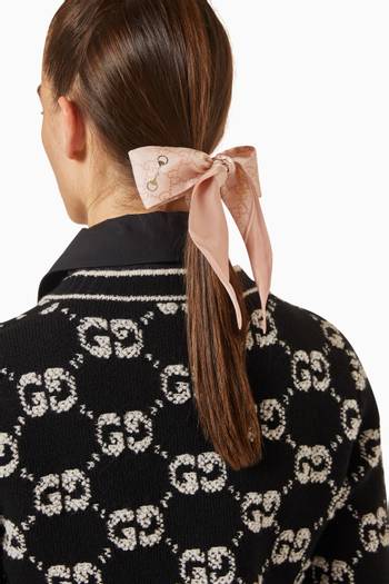 hover state of Neck Bow in Laminated Horsebit & GG Print Silk-twill