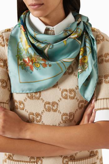 hover state of Animal & Floral-print Carré in Silk Twill