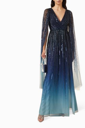 hover state of Ombre Beaded Gown in Polyester