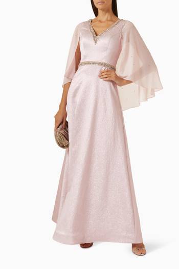 hover state of Crystal V-neck Cape-sleeve Gown