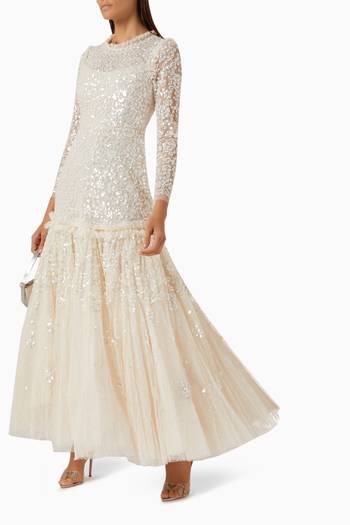 hover state of Regal Rose Gloss Long-sleeve Gown in Tulle