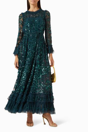hover state of Celia Long-sleeve Ankle Gown in Tulle
