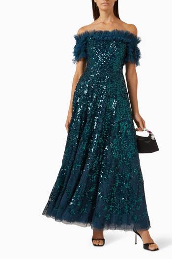 hover state of Sequin Wreath Off-the-shoulders Gown in Recycled Tulle