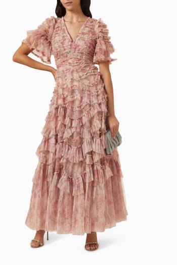 hover state of Floral Wreath Phoenix Gown in Recycled Tulle