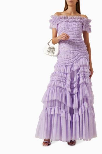 hover state of Off-shoulder Ruffled Gown in Tulle