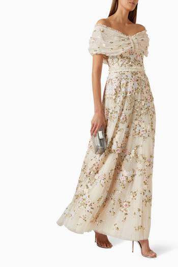 hover state of Lunaria Wreath Off-Shoulder Gown in Tulle