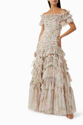 hover state of Rose Powder Off Shoulder Gown in Tulle