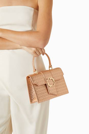 hover state of Small Audrey Top-handle Bag in Embossed Wicker