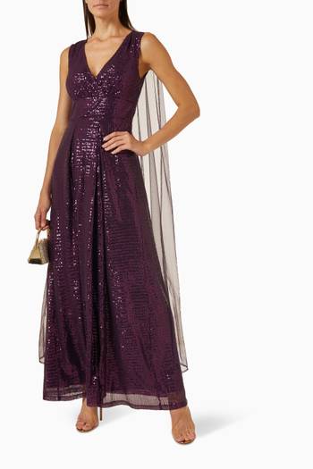hover state of Cape-sleeve Maxi Dress in Sequin