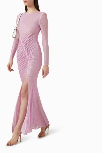 hover state of Rhinestone-embellished Maxi Dress in Mesh