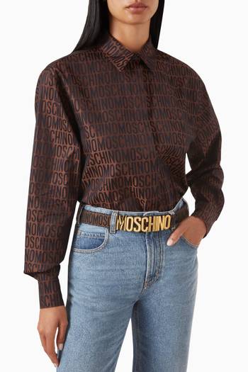 hover state of Metallic Logo Buckle Belt in Jacquard