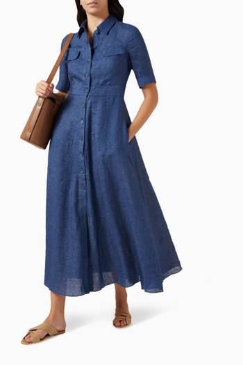 hover state of Button-down Shirt Dress in Linen-blend