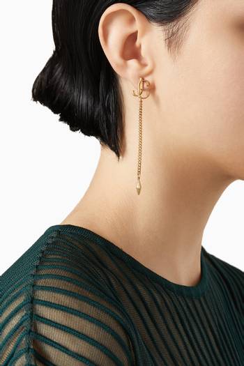 hover state of Diamond JC Drop Earrings in Gold-finish Brass
