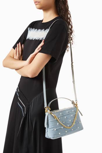 hover state of Posen Zip Top Pearl-embellished Shoulder Bag in Denim
