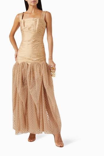 hover state of Midi Draped Dress in Dotted Tulle and Taffeta