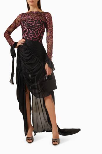 hover state of Third Eye Draped Midi Dress in Glitter-tulle & Mousseline