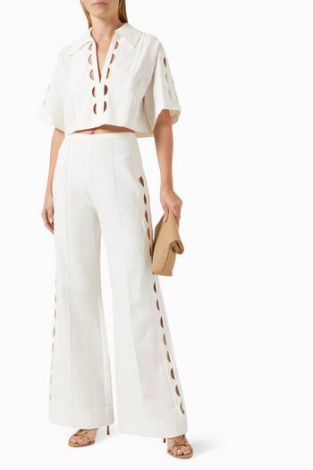 hover state of Julieta Scallop Cut-out Flared Pants in Linen