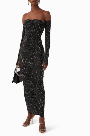 hover state of Ruched Strapless Column Dress in Crystal Jersey