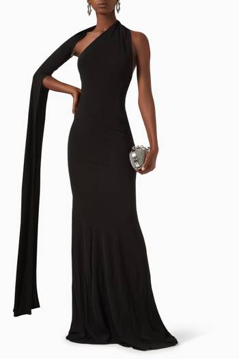hover state of One-shoulder Cape-sleeve Gown in Viscose Jersey