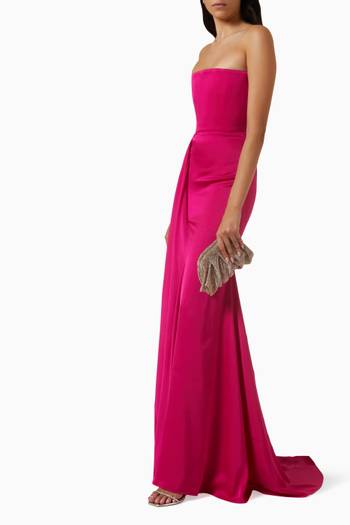 hover state of Strapless Gathered Drape Gown in Satin Crepe