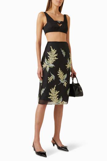 hover state of Floral-embroidered Midi Skirt in Tulle