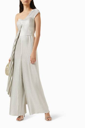 hover state of One-shoulder Pleated Jumpsuit in Silk-blend Crêpe
