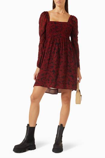 hover state of Printed Smocked Mini Dress in Georgette