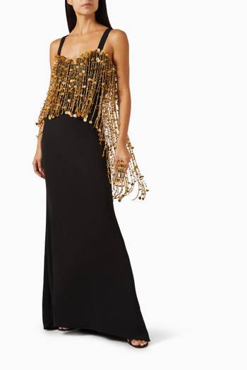 hover state of Beaded Fringe Column Gown in Odessa