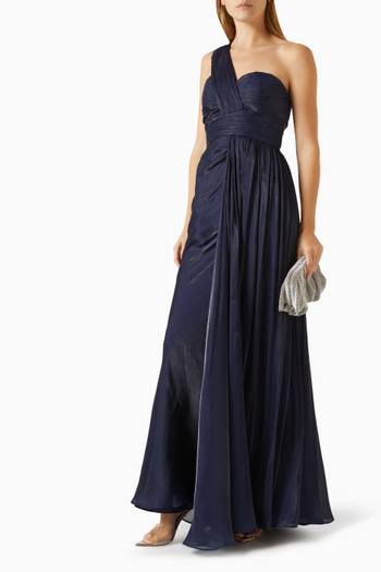 hover state of One-shoulder Pleated Chiffon Evening Gown in Polyester