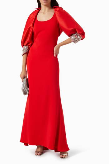 hover state of Embellished Cuff Jacket & Column Gown Set