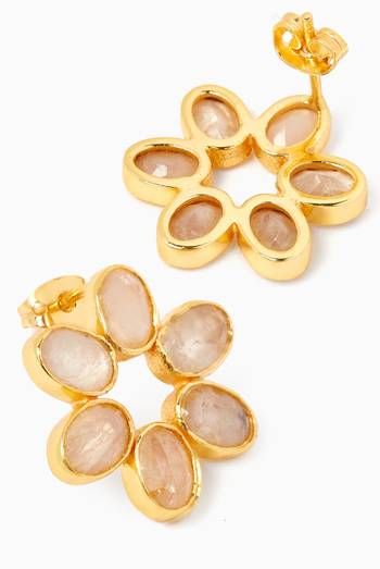 hover state of Gemstone Flower Stud Earrings in 18kt Gold-plated Bronze