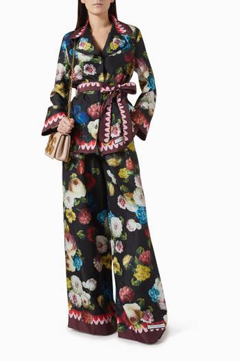 hover state of Garden-print Wide-leg Pants in Silk