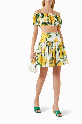 hover state of Floral-print Bandeau Crop Top in Cotton-poplin